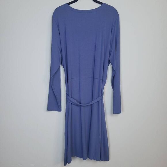 J Jill Wearever Womens Long Sleeve Dress XL Blue Belted Knee Length Career Work - Picture 2 of 8